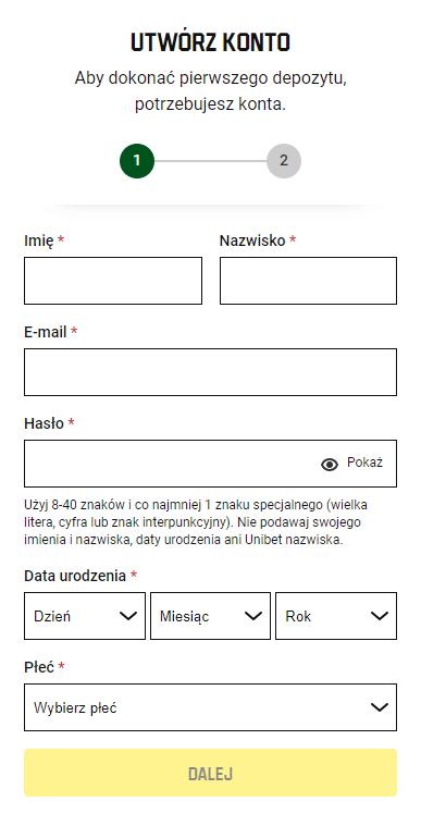 rejestracja w kasynie unibet
