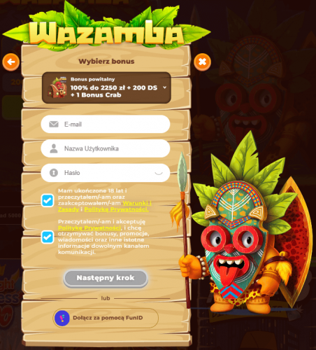 Rejestracja w kasynie Wazamba
