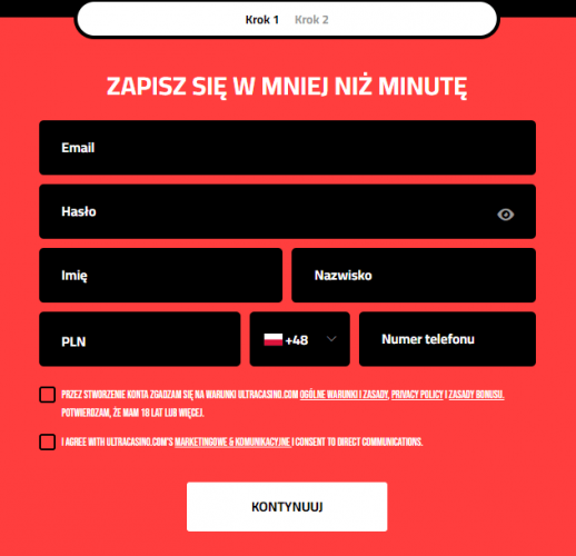 Rejestracja w Ultra Kasynie
