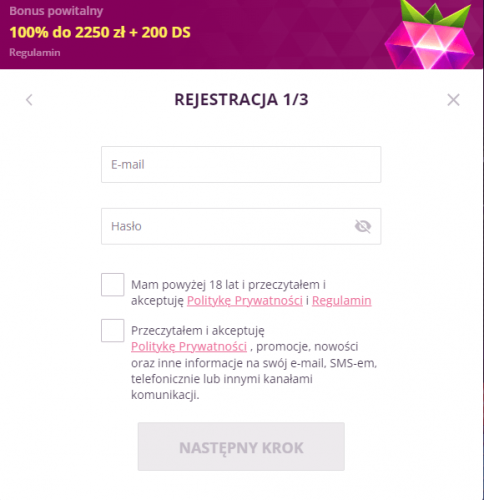Rejestracja Konta w Malina Casino