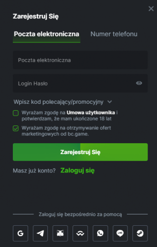 Rejestracja w BC.Game