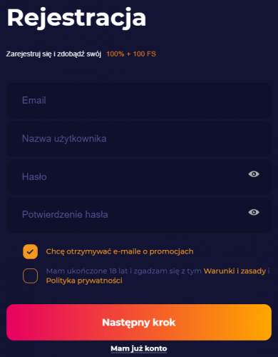 Rejestracja Konta w CosmicSlot Casino
