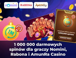 1 000 000 darmowych spinów dla graczy Nomini, Rabona i AmunRa Casino
