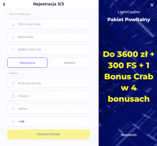 Jak założyć konto w LightCasino