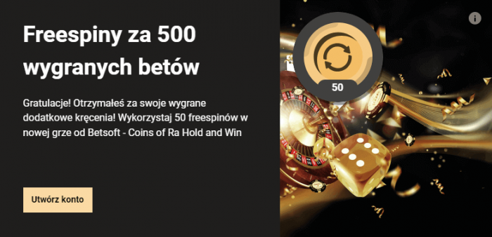 Freespiny za 500 wygranych betow