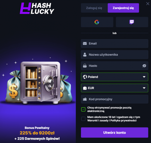 Rejestracja w HashLucky