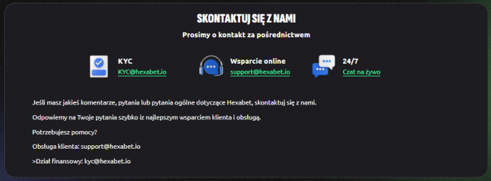 Obsługa Klienta w Hexabet