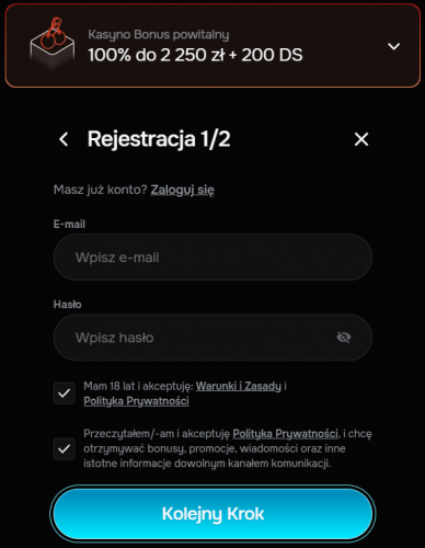 Rejestracja w Revolution Casino