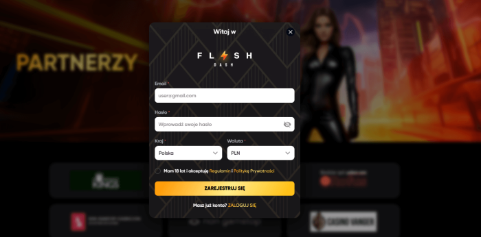Rejestracja w Flash Dash